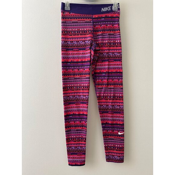 Nike Pro Dri-Fit Womens Leggings Size Medium Purple/Red Geometric Pattern - Picture 1 of 4